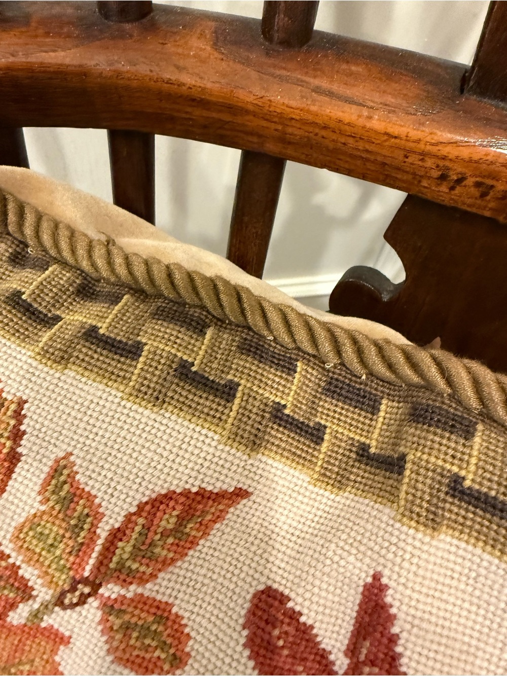 Decorative Autumn Leaf Handmade Needlepoint Pillow-12” x 16”-Insert Included - Picture 2 of 3